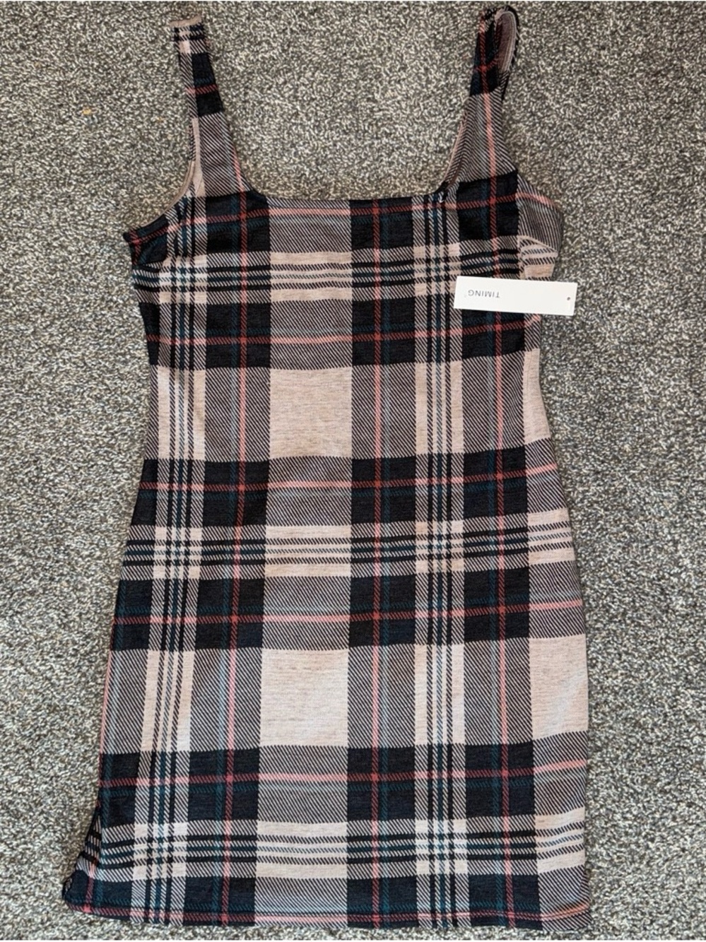 Timing Plaid Mini Skirt Dress in Beige, Black and Red